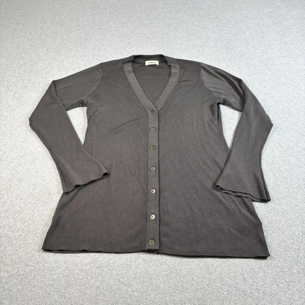 L'AGENCE Sweater Women Medium Gray Cardigan Long Button Academia Quiet Luxury